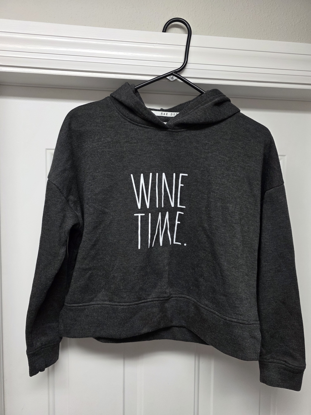 Rae Dunn Charcoal Hoodie with White "WINE TIME." Graphic
